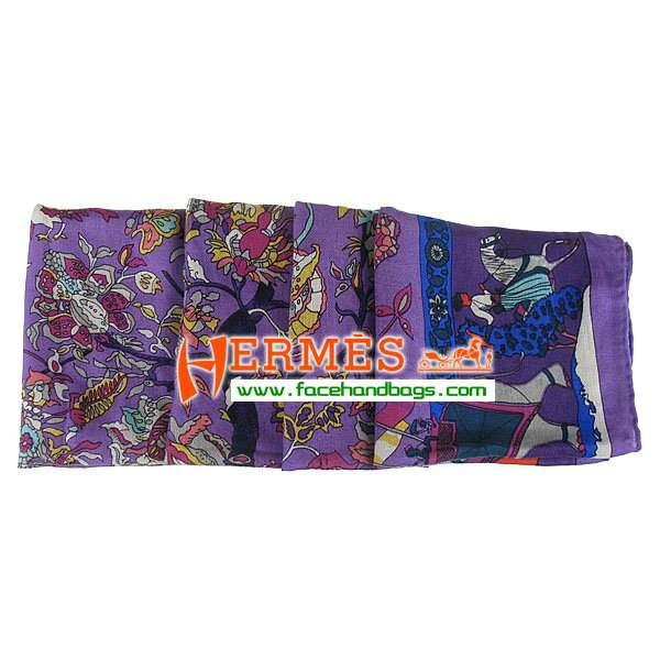 Hermes Hand-Rolled Cashmere Square Scarf Purple HECASS 130 x 130